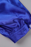 Koningsblauw Casual Solide Patchwork Rechte jurken met vouw O-hals