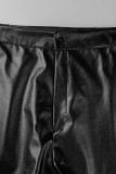 Черный сексуальный повседневный однотонный базовый отложной воротник с коротким рукавом из двух частей
