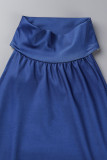 ブルー カジュアル エレガント プリント パッチワーク ハーフ タートルネック ワンステップ スカート ドレス