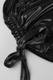 Colletto obliquo con piega senza schienale solido stampato nero sexy senza maniche in due pezzi