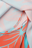 Combinaisons décontracté imprimé patchwork col oblique régulier bleu clair