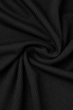 Vestidos retos pretos casuais de patchwork sólido com decote em U