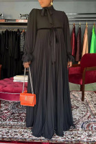 Черные повседневные прямые платья с однотонным лоскутным воротником и ленточным воротником