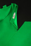Grünes, elegantes, festes, ausgehöhltes Patchwork-Volant mit V-Ausschnitt, Abendkleid, Kleider
