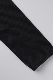 Vestidos retos pretos casuais de patchwork sólido com decote em U