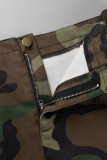 Camouflage-Street-Print Camouflage-Print-Patchwork-Taschenschlitz mit hoher Taille, gerade, voll bedruckte Unterteile