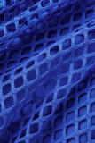 ブルー エレガント ソリッド 中空アウト パッチワーク O ネック ワンステップ スカート プラス サイズ ドレス