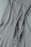 ブラック カジュアル ソリッド パッチワーク バックレス フード付き カラー ストレート プラスサイズ ドレス
