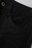 Schwarze, lässige, feste, zerrissene Patchwork-Jeans mit hoher Taille
