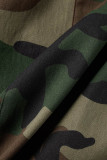 Camouflage Street Print Camouflage Patchwork Pocket Slit High Waist Straight Full Print Bottoms
