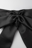 Black Sexy Solid Backless With Bow Strapless Tops