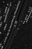 Schwarzes, sexy, festes Pailletten-Patchwork durchsichtige Spaghetti-Träger-Riemenkleid-Kleider