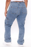 Zwarte casual street solid patchwork jeans met zak en hoge taille