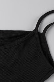 Черная повседневная спортивная одежда Однотонные узкие комбинезоны на тонких бретельках в стиле пэчворк