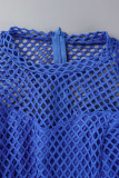 ブルー エレガント ソリッド 中空アウト パッチワーク O ネック ワンステップ スカート プラス サイズ ドレス
