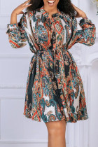 Kleur casual print patchwork gesp mandarijn kraag rechte jurken