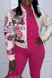 Розовая верхняя одежда с принтом в стиле пэчворк и пряжкой
