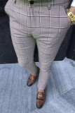 Светло-серые модные рабочие брюки в клетку со средней посадкой и полным принтом
