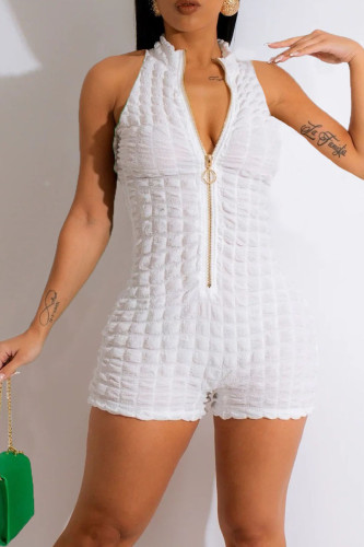 Vita Sexiga Solid Patchwork Skinny Jumpsuits med blixtlåskrage
