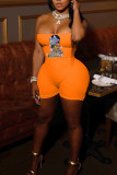 Оранжевый узкий комбинезон без бретелек с сексуальным принтом в стиле пэчворк
