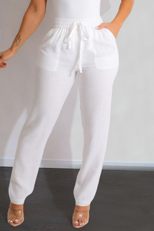 White Casual Solid Patchwork Straight High Waist Solid Color Bottoms