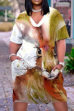 Цветное повседневное платье с принтом в стиле пэчворк и V-образным вырезом Платья Платья