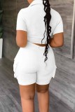 Noir Casual Street Print Letter Turndown Collar Short Sleeve Two Pieces