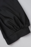 Zwart Casual Elegant Solid Patchwork Gesp Fold Turndown Collar Cake Skirt Grote maten jurken