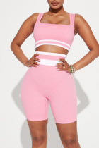 Colletto quadrato patchwork solido rosa abbigliamento sportivo casual due pezzi