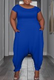 Red Casual Solid Basic O Neck Plus Size Jumpsuits