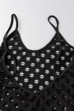 Zwarte Sexy Effen Uitgeholde Doorzichtige Backless Spaghetti Band Skinny Jumpsuits