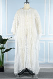 Белое повседневное сплошное прозрачное длинное платье с круглым вырезом Платья больших размеров