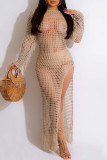 White Sexy Solid Tassel Hollowed Out Patchwork Slit Swimwears Cover Up