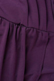 Lila Casual Solid Patchwork Asymmetrischer V-Ausschnitt Unregelmäßiges Kleid Plus Size Kleider