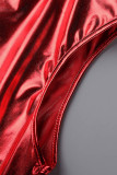 Rote, sexy, solide, grundlegende, ärmellose Kleider mit Rollkragen