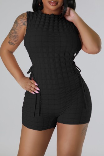 Black Casual Solid Bandage O Neck Skinny Romper