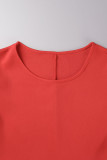 Красная повседневная однотонная юбка в стиле пэчворк с воланами и круглым вырезом, одноступенчатая юбка больших размеров из двух частей