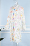 Multicolor Casual Print Hollowed Out Patchwork Half A Turtleneck Long Sleeve Dresses
