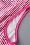 Roze casual gestreepte print patchwork O-hals mouwloze twee stukken
