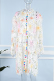 Multicolor Casual Print Hollowed Out Patchwork Half A Turtleneck Long Sleeve Dresses