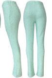 Bota de cintura alta casual com corte de patchwork sólido verde claro e calça de cor sólida