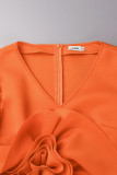 Orange Röd Elegant Solid Patchwork Applikationer V Neck Aftonklänning Plus Size Klänningar