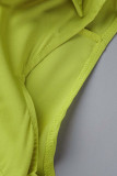 Giallo Casual Solido Patchwork Senza cintura Colletto con risvolto Pagliaccetti regolari (Senza cintura)