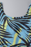 Blauwe sexy print patchwork doorzichtige skinny jumpsuits met U-hals