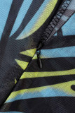Синий сексуальный принт в стиле пэчворк Прозрачные узкие комбинезоны с U-образным вырезом
