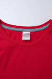 T-shirt con scollo a O patchwork con stampa casual rosse
