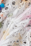 Veelkleurige casual print uitgeholde patchwork jurken met halve coltrui en lange mouwen
