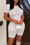 White Sexy Solid Hollowed Out O Neck Skinny Rompers