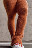 Aprikosenfarbene, lässige, einfarbige Hose im Patchwork-Boot-Cut-Stil mit hoher Taille und Lautsprecher