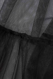 Negro Casual Elegante Sólido Patchwork Hebilla Pliegue Turndown Collar Cake Falda Tallas grandes Vestidos